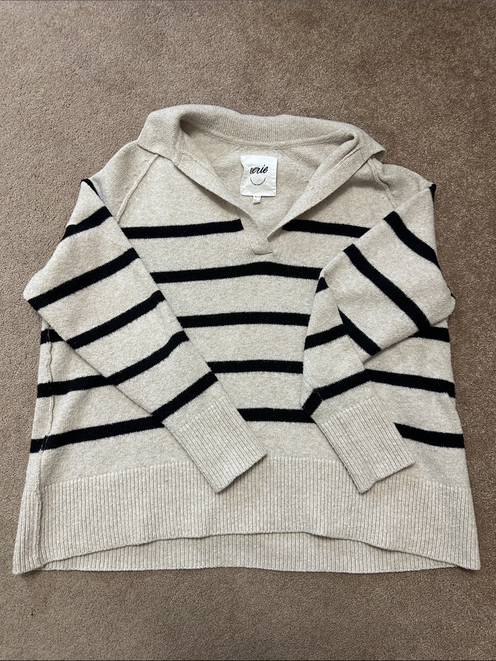 aerie Cream and Black Striped Cowl-Neck Sweater